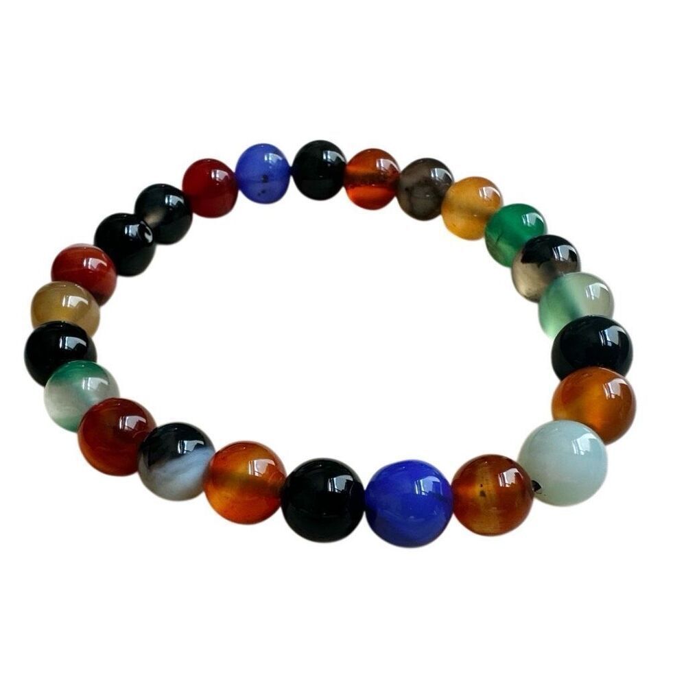 Colorful Dyed Agate & Glass Beaded Stretch Bracelet